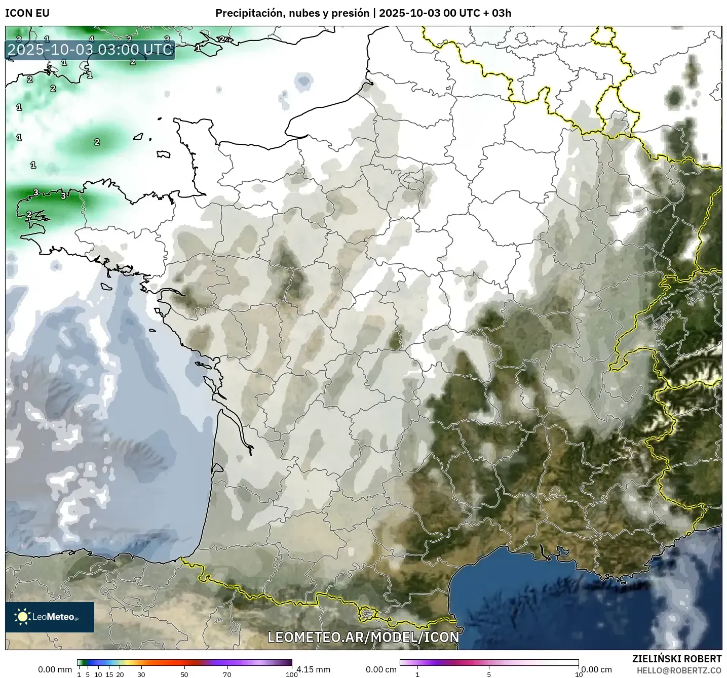ICON model - Francia, Precipitación, nubes y presión