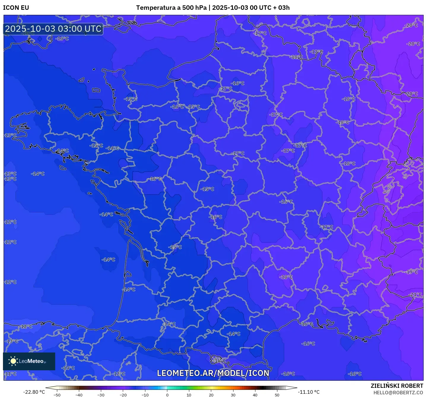 ICON model - Francia, Temperatura a 500 hPa