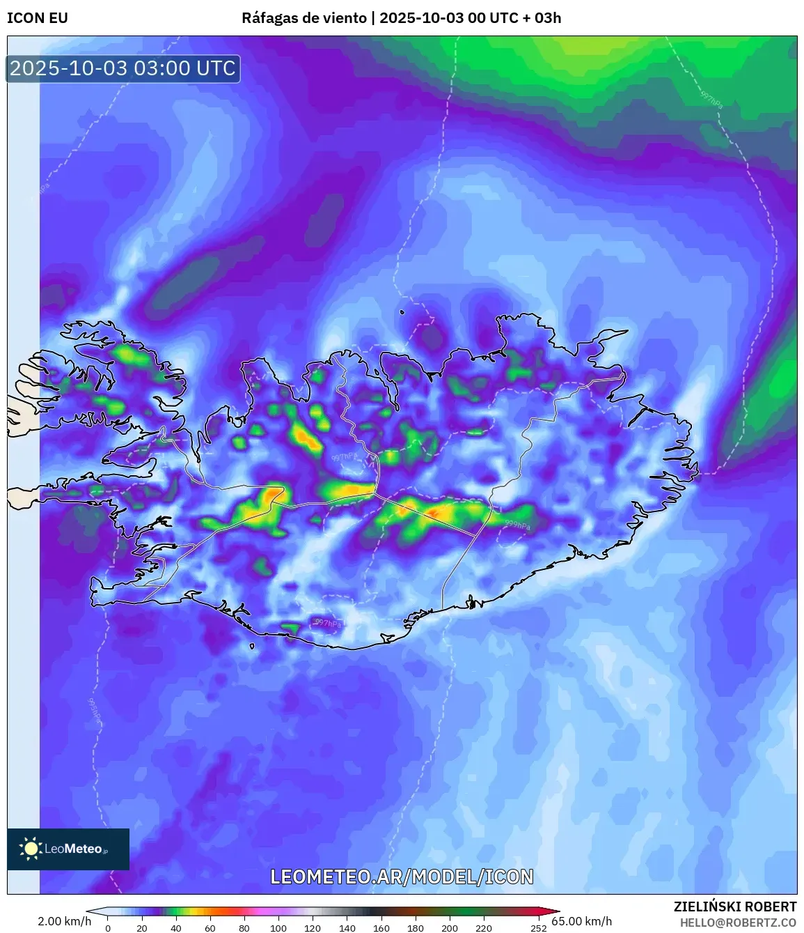 ICON model - Islandia, Ráfagas de viento