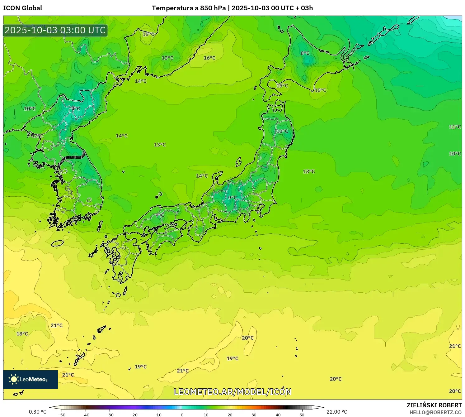 ICON model - Japón, Temperatura a 850 hPa