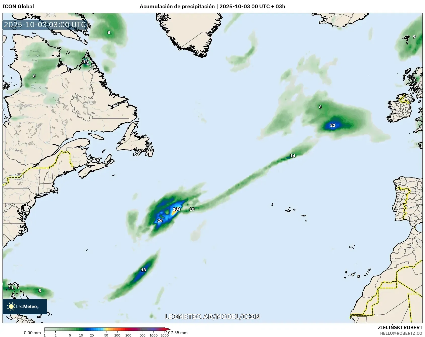 ICON model - Norte Atlántico, Acumulación de precipitación