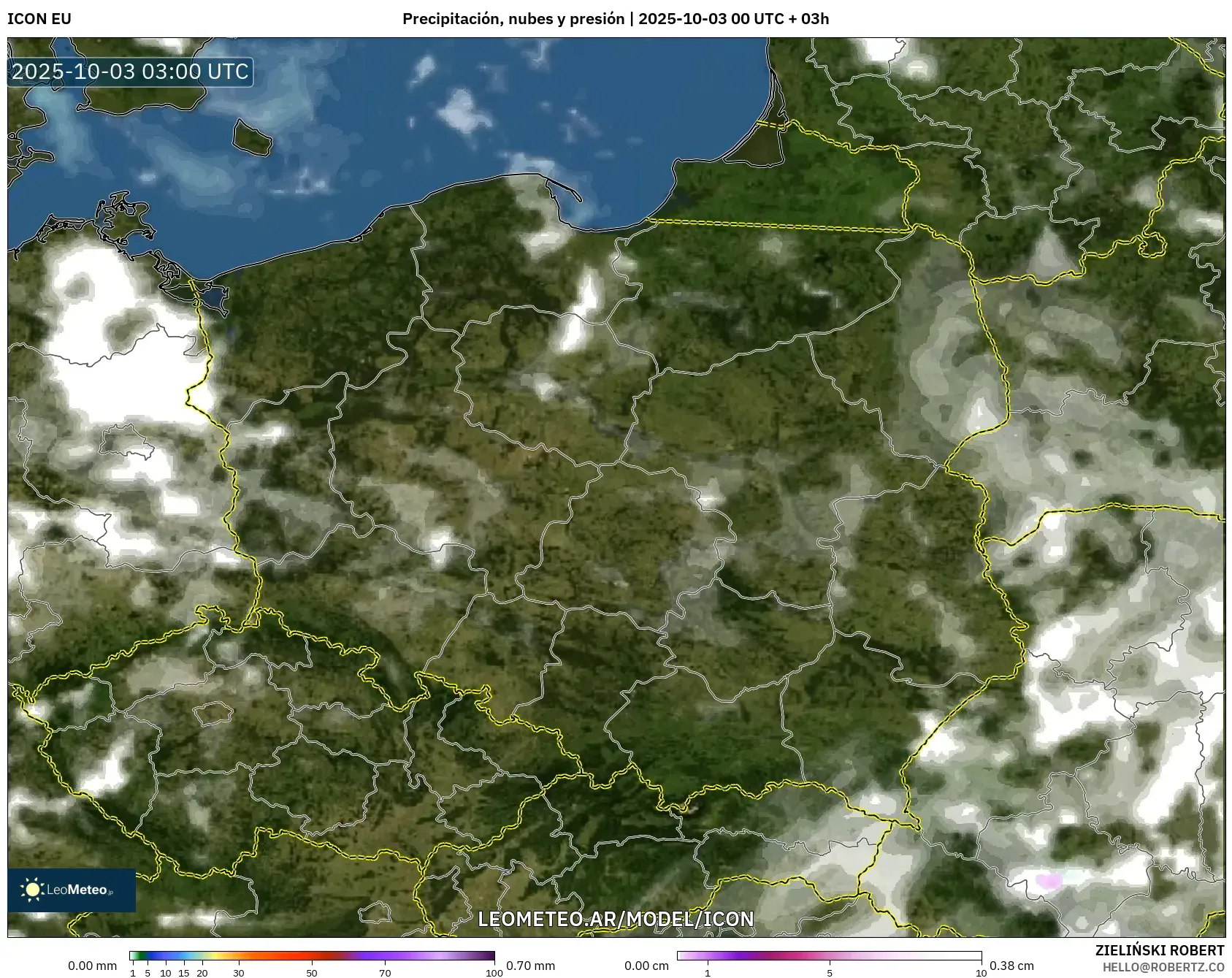 ICON model - Polonia, Precipitación, nubes y presión