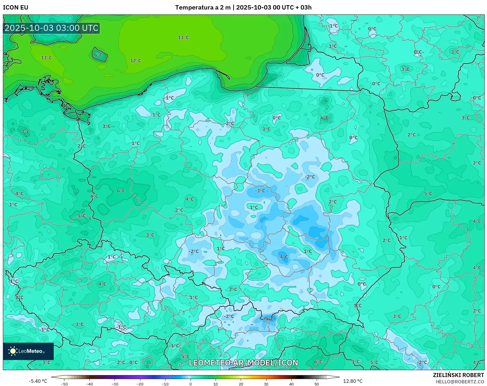 ICON model - Polonia, Temperatura a 2 m