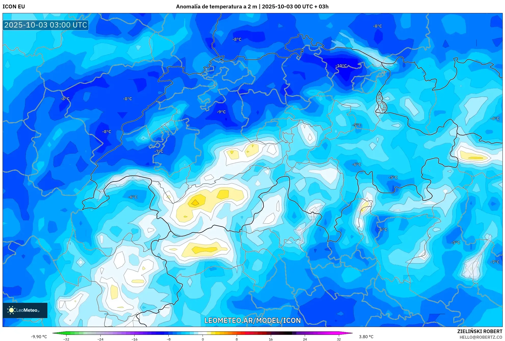 ICON model - Suiza, Anomalía de temperatura a 2 m