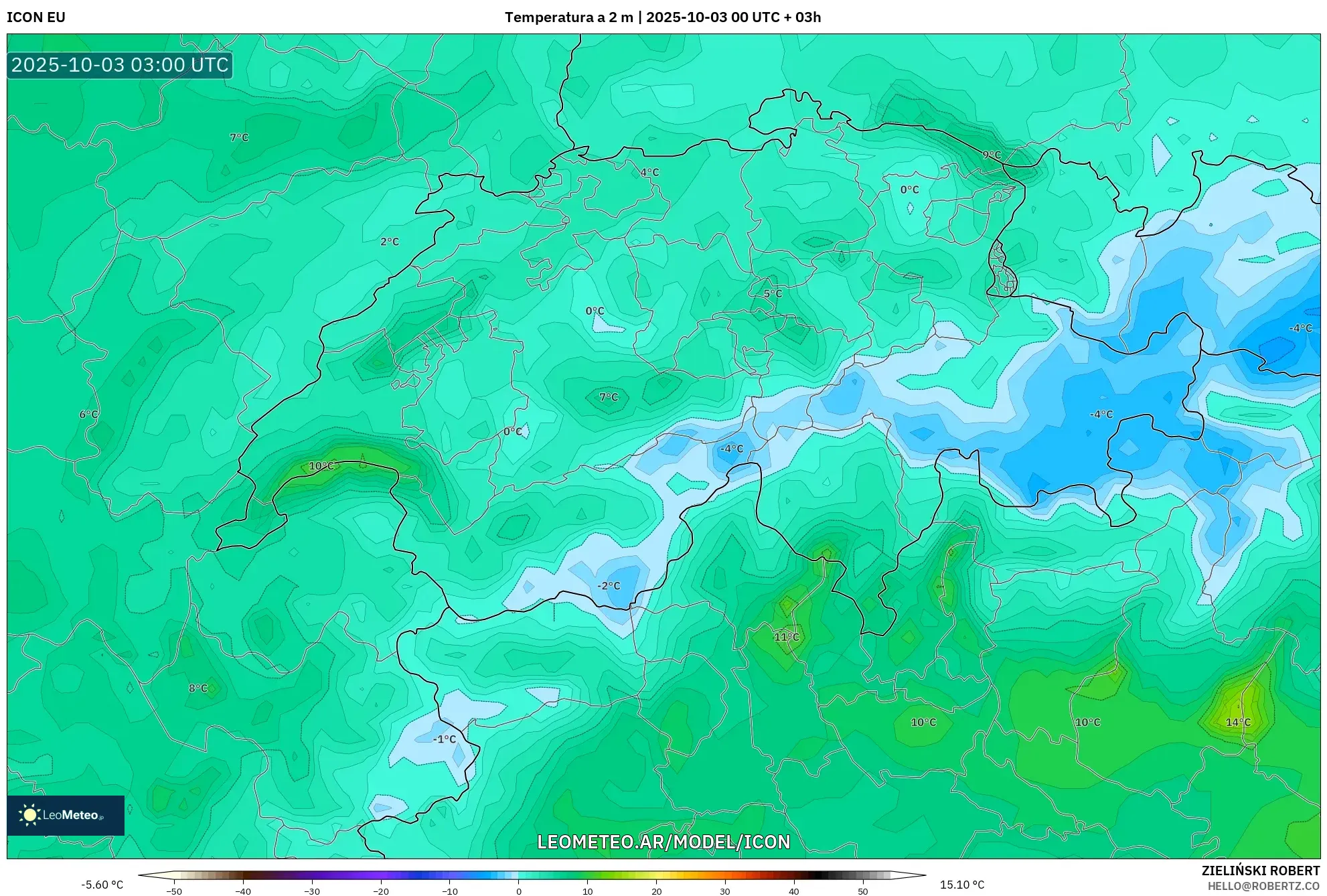 ICON model - Suiza, Temperatura a 2 m