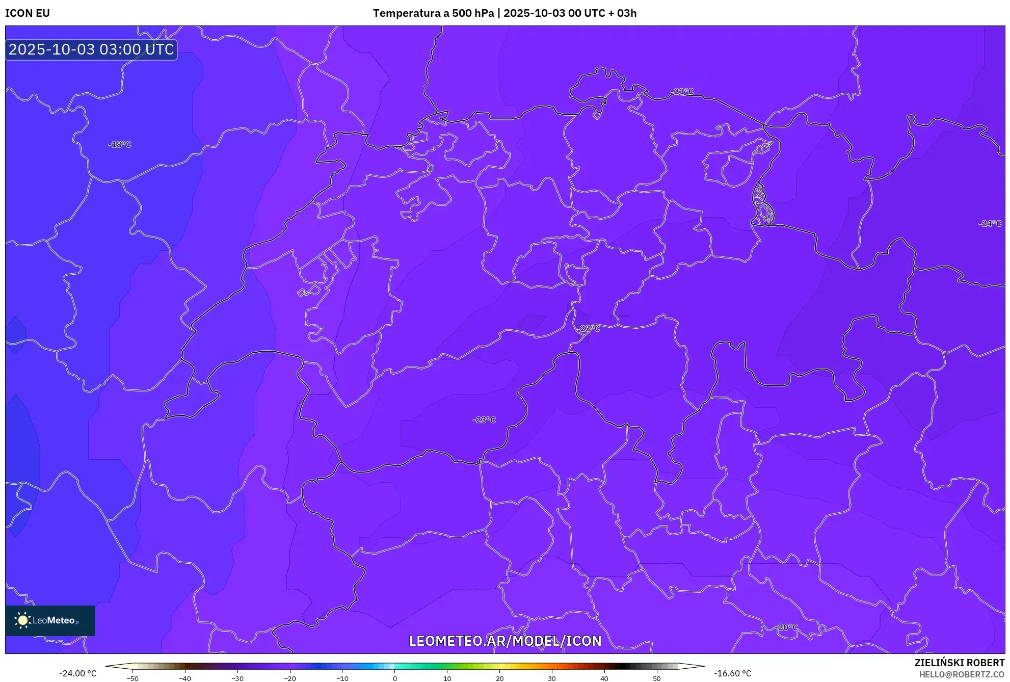 ICON model - Suiza, Temperatura a 500 hPa