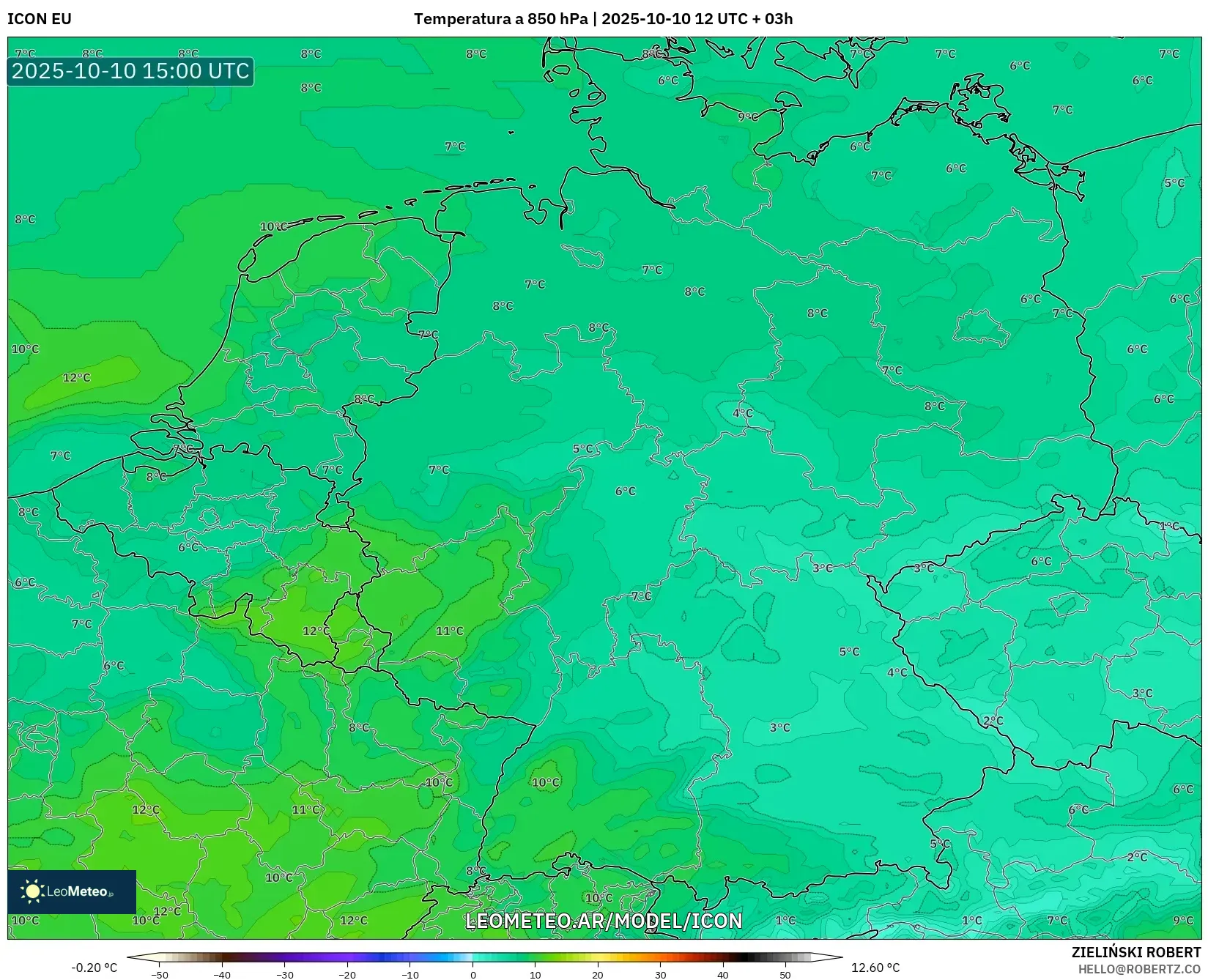 ICON model - Alemania, Temperatura a 850 hPa ICON model - Alemania, Temperatura a 850 hPa