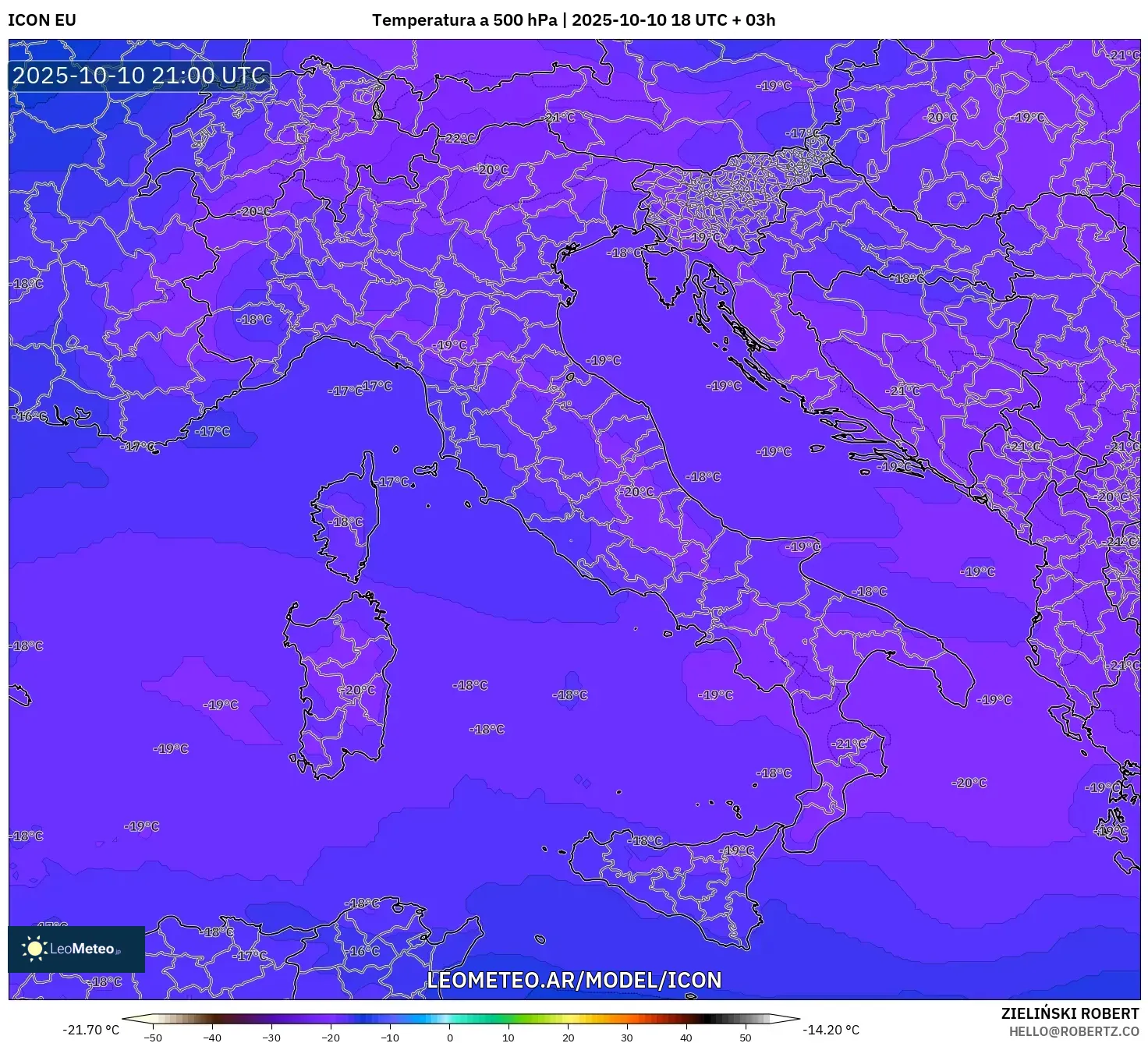 ICON model - Italia, Temperatura a 500 hPa ICON model - Italia, Temperatura a 500 hPa