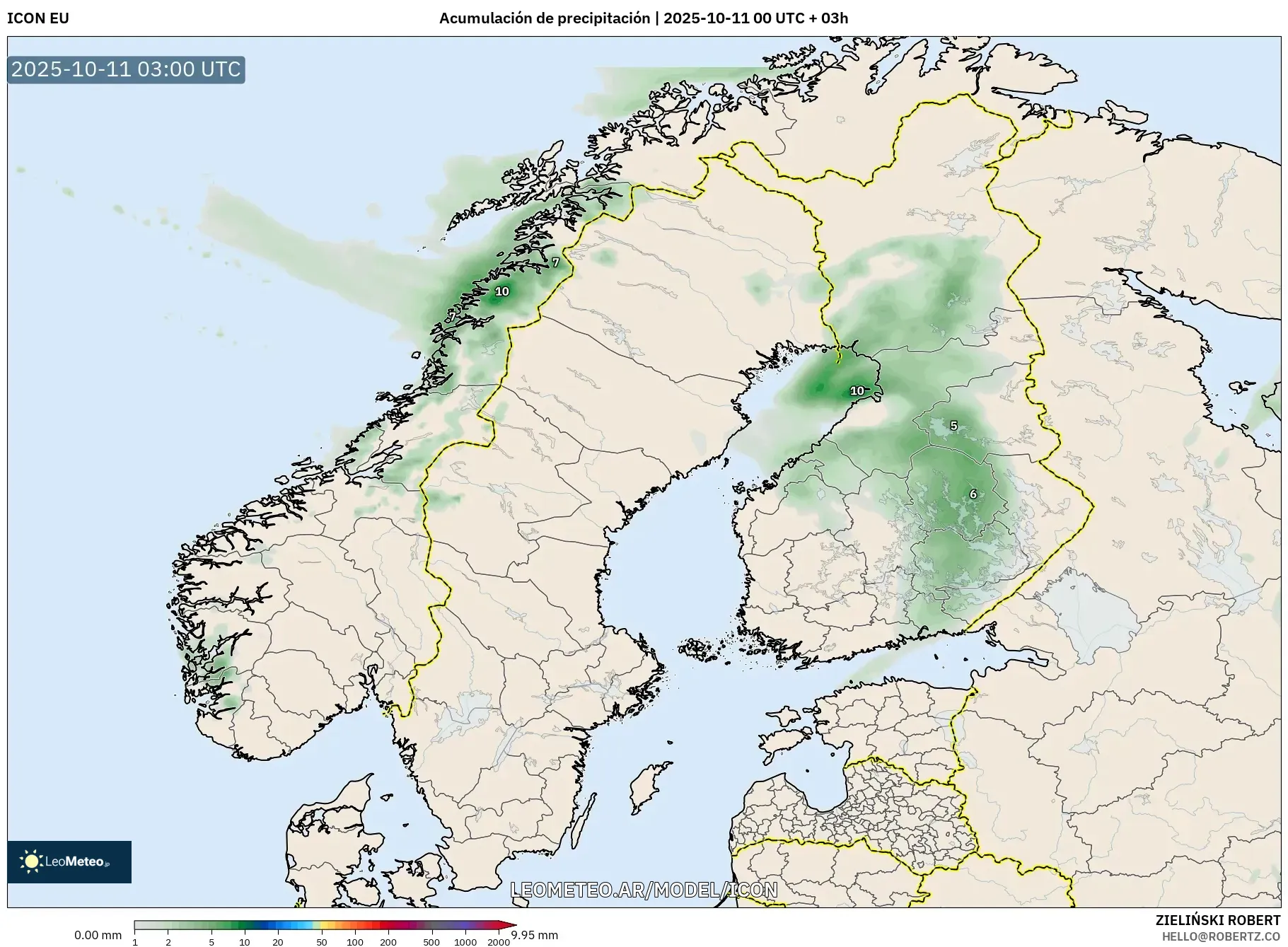 ICON model - Escandinavia, Acumulación de precipitación