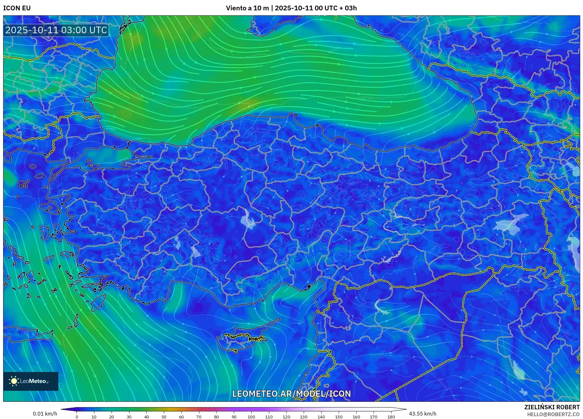 ICON model - Turquía, Viento a 10 m ICON model - Turquía, Viento a 10 m