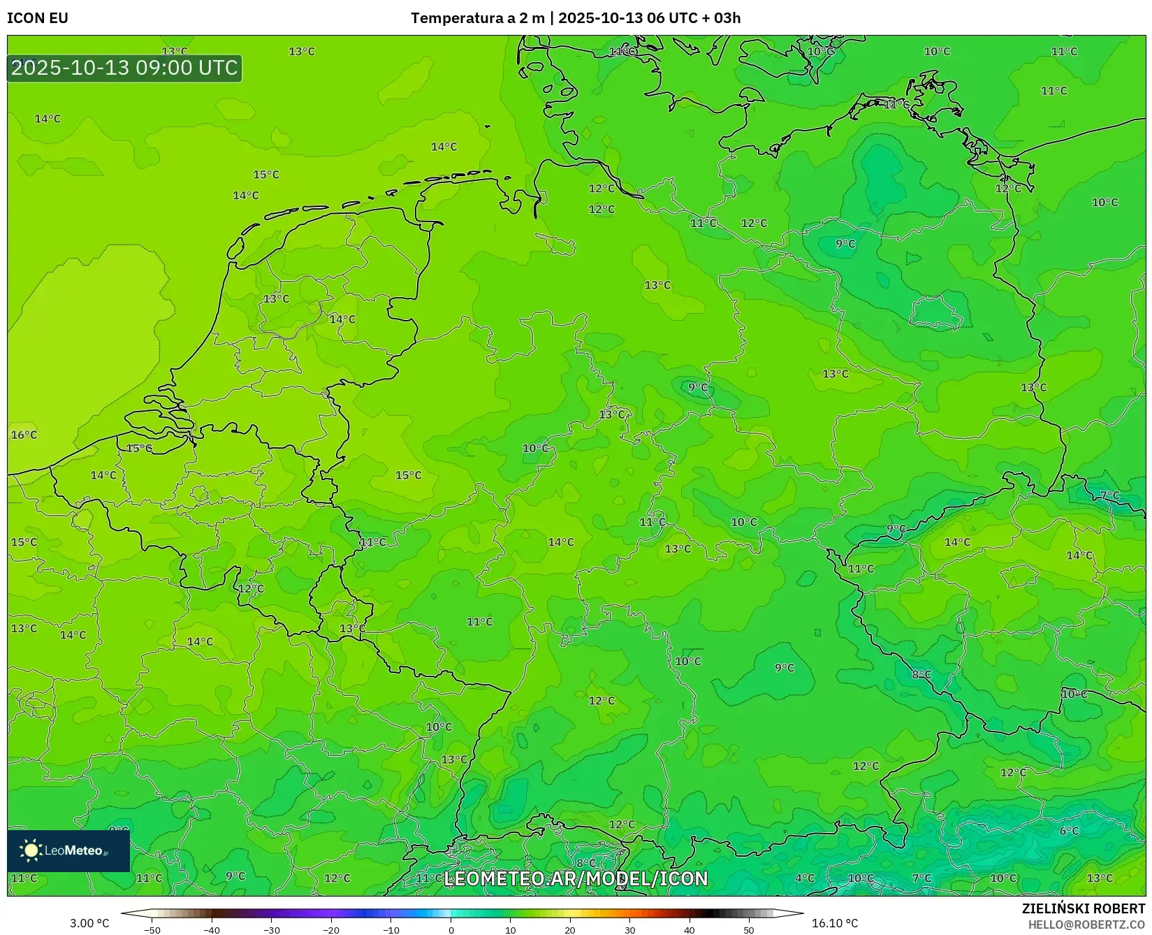 ICON model - Alemania, Temperatura a 2 m