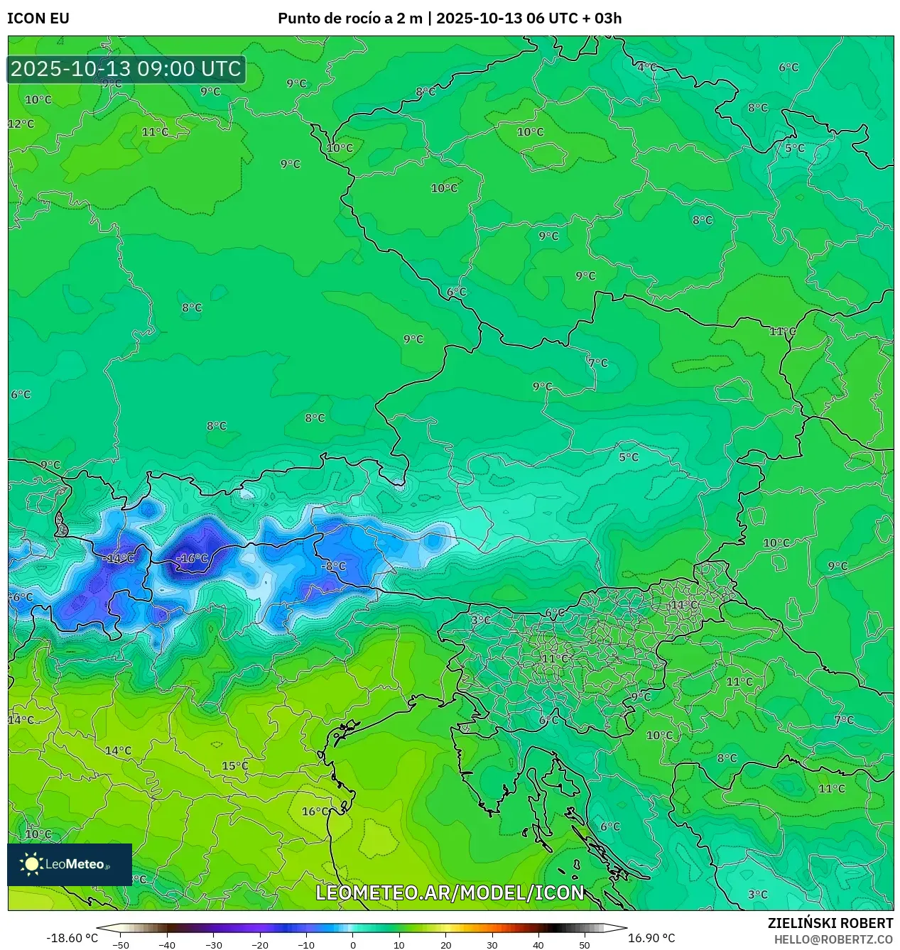 ICON model - Austria, Punto de rocío a 2 m