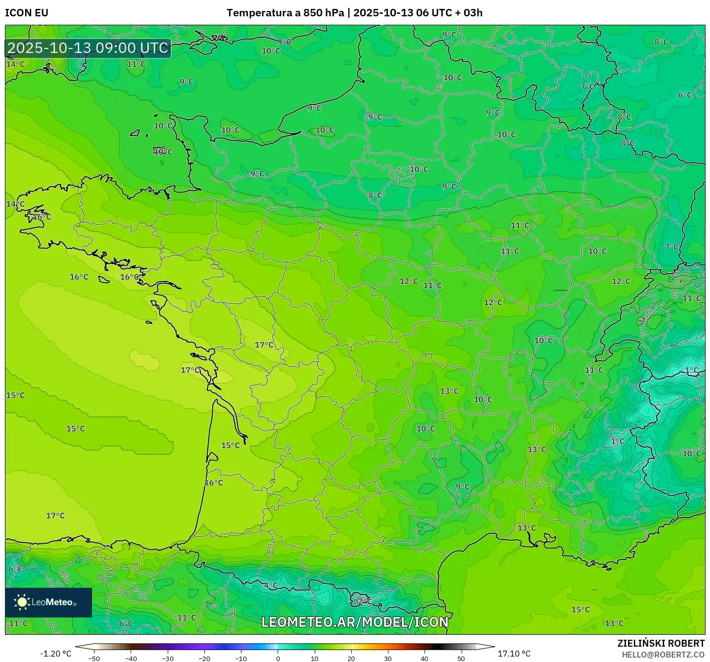 ICON model - Francia, Temperatura a 850 hPa