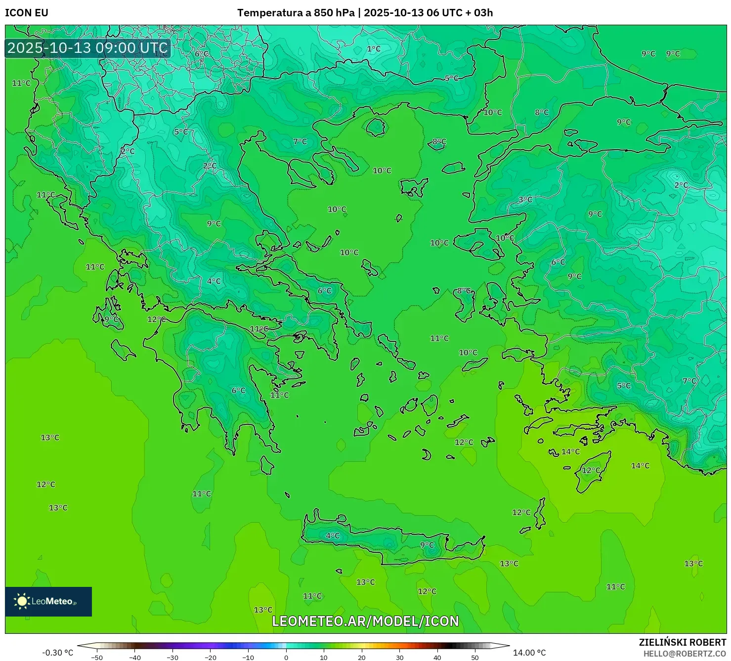 ICON model - Grecia, Temperatura a 850 hPa ICON model - Grecia, Temperatura a 850 hPa