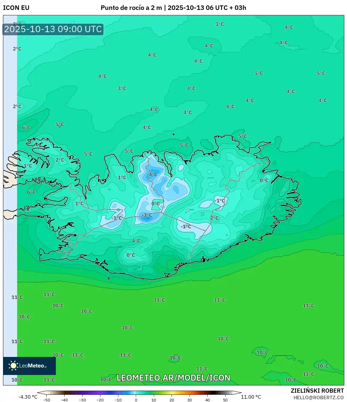 ICON model - Islandia, Punto de rocío a 2 m