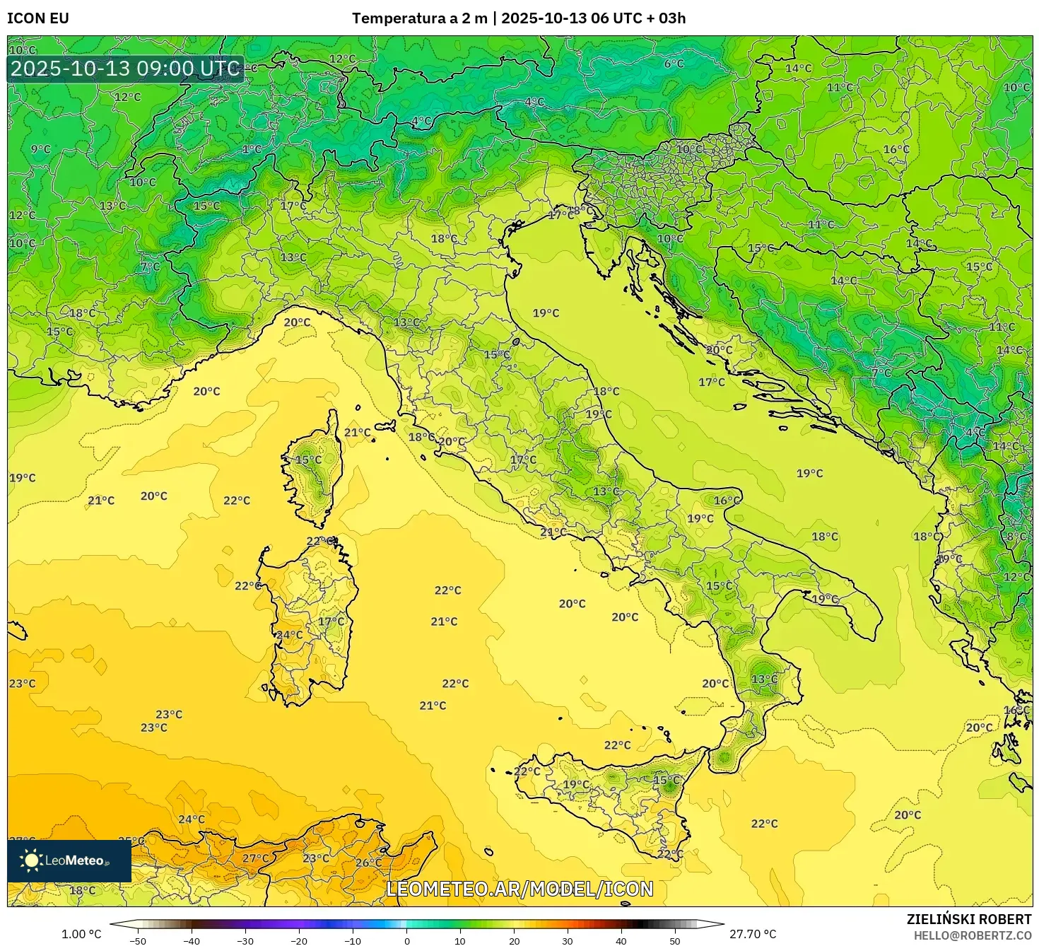 ICON model - Italia, Temperatura a 2 m