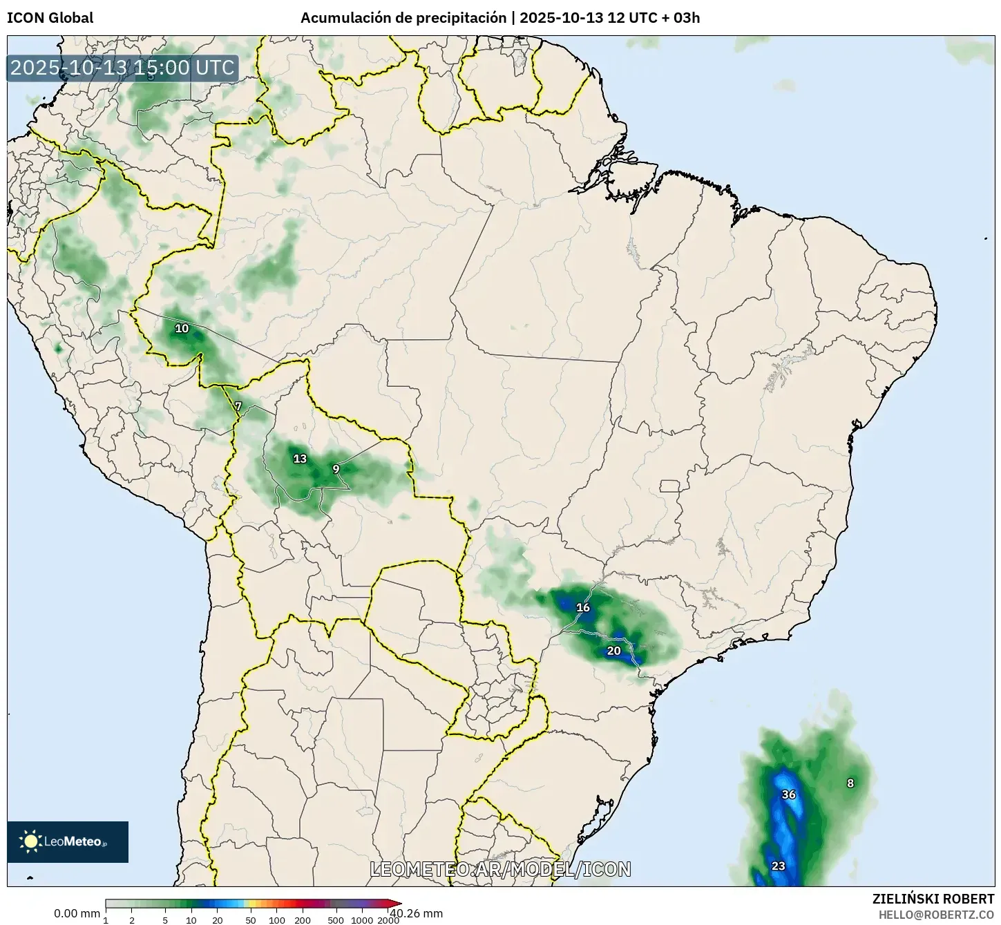 ICON model - Brasil, Acumulación de precipitación ICON model - Brasil, Acumulación de precipitación