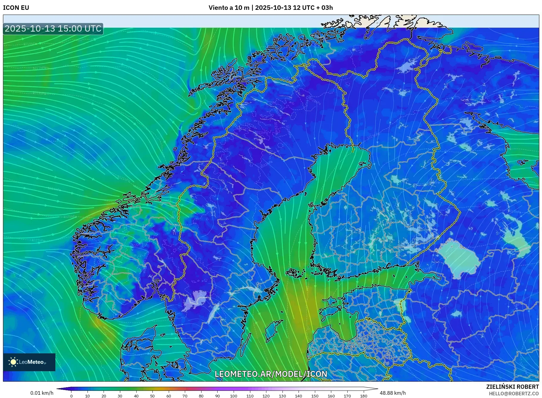 ICON model - Escandinavia, Viento a 10 m ICON model - Escandinavia, Viento a 10 m