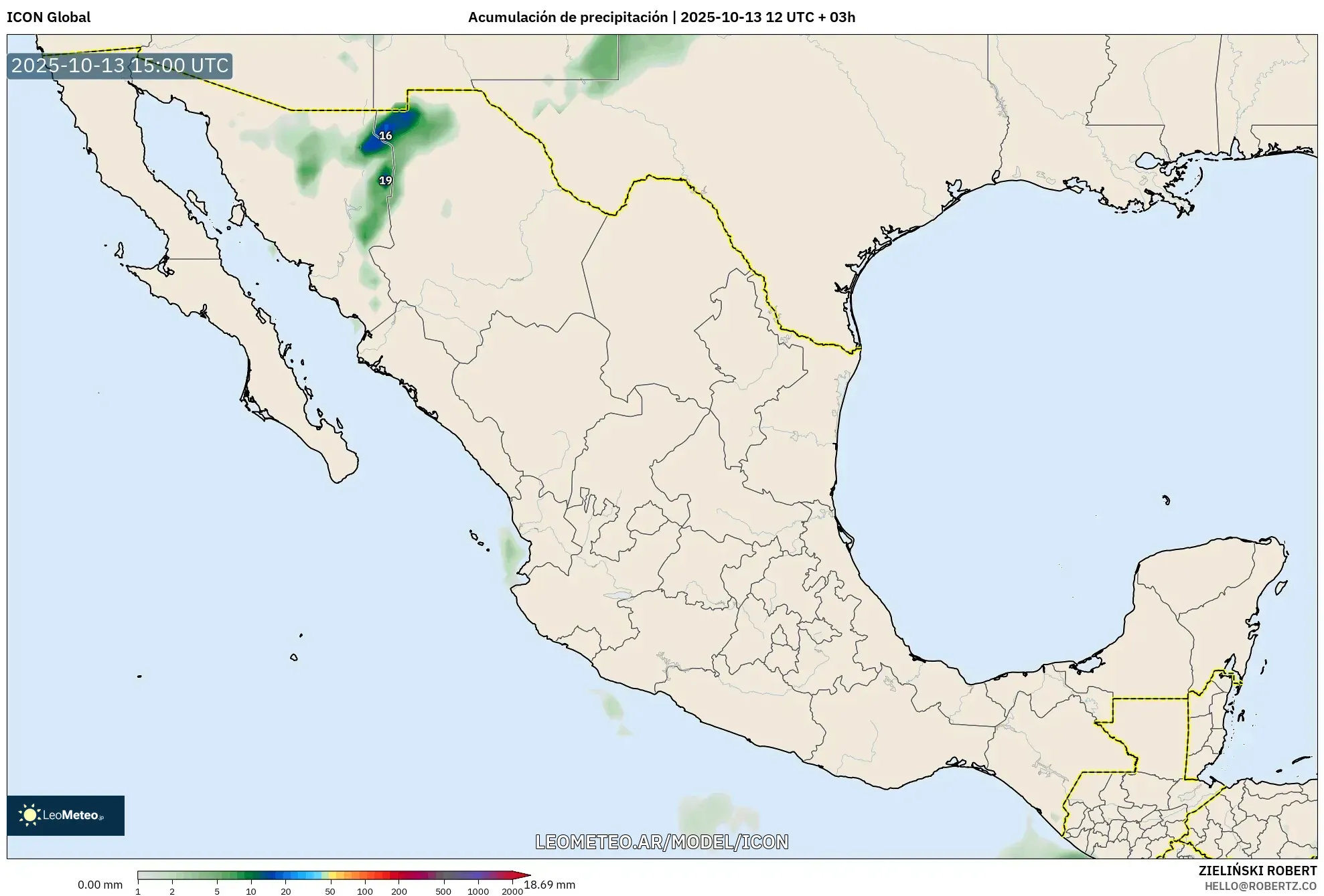 ICON model - México, Acumulación de precipitación ICON model - México, Acumulación de precipitación