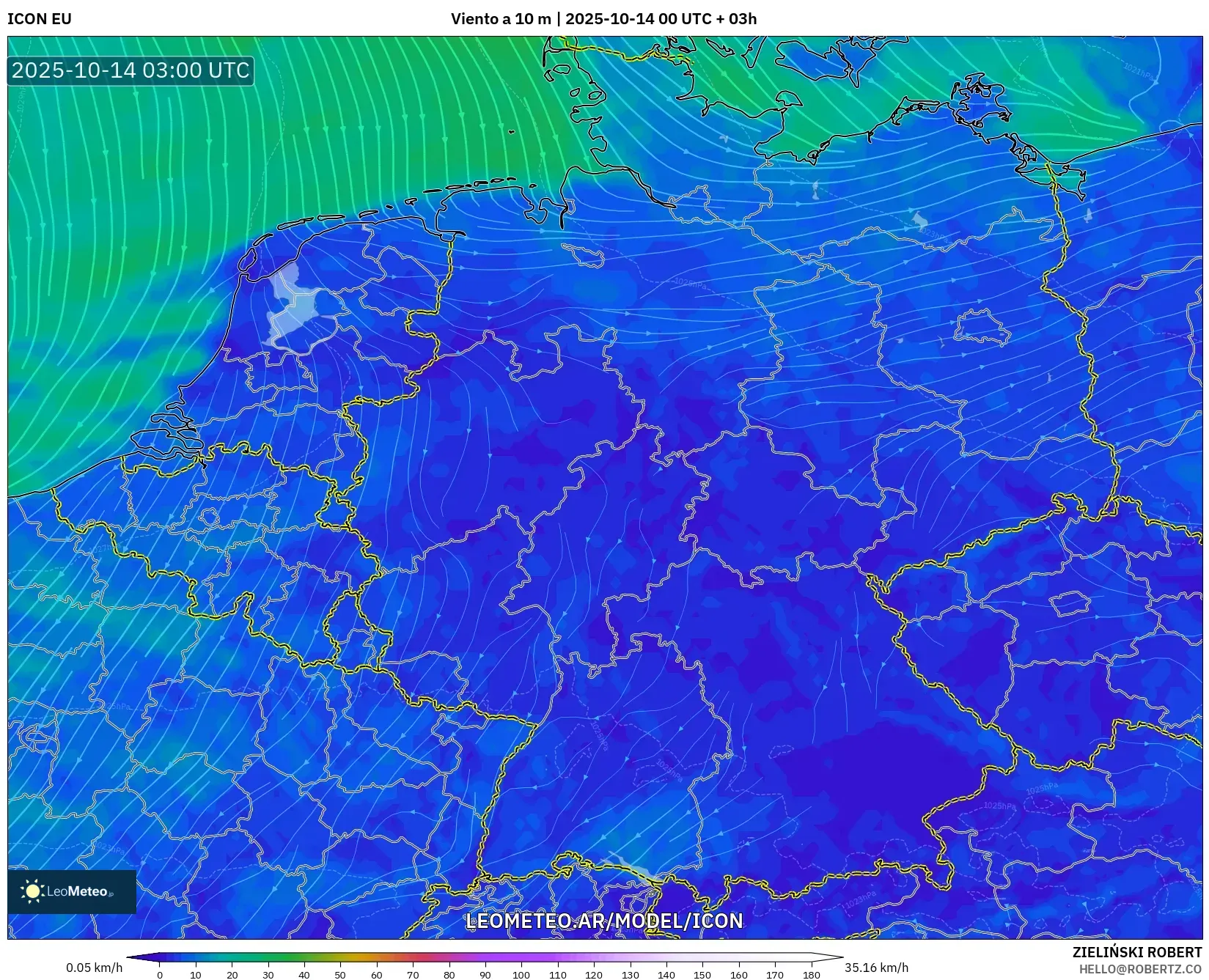 ICON model - Alemania, Viento a 10 m ICON model - Alemania, Viento a 10 m