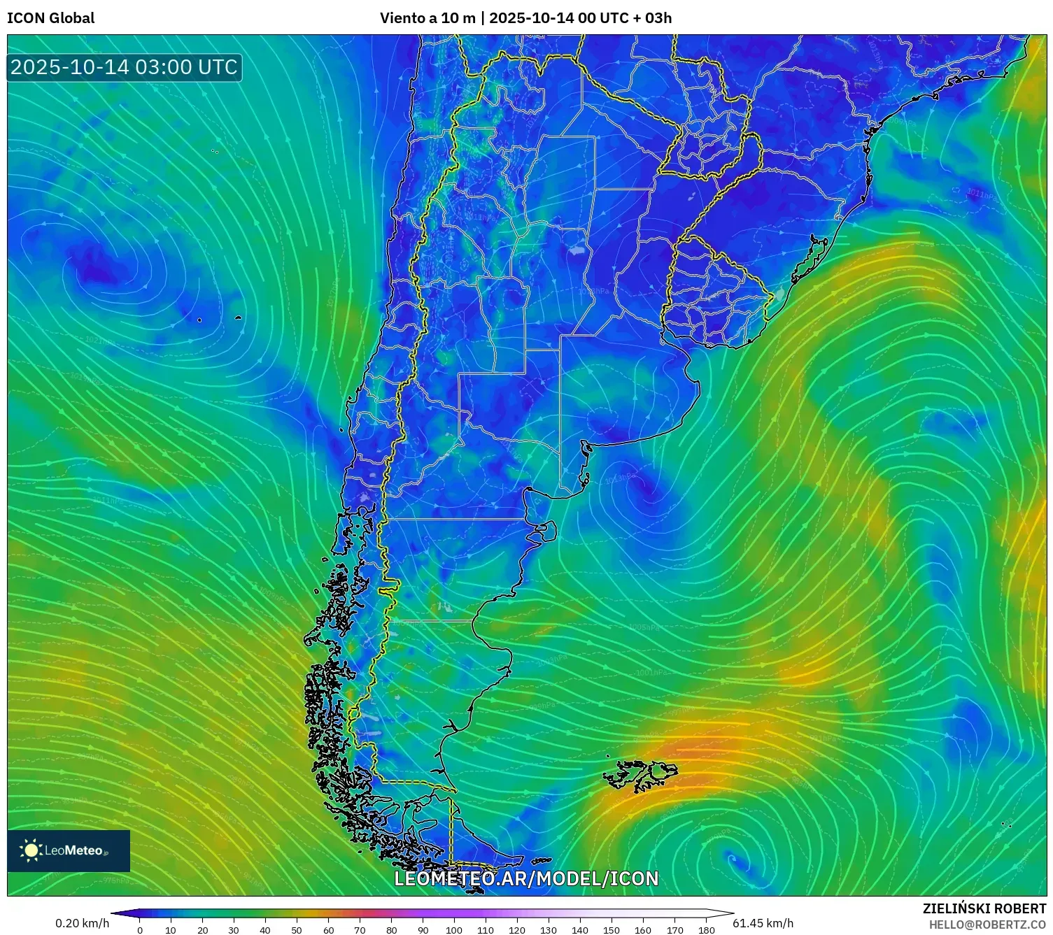 ICON model - Argentina, Viento a 10 m ICON model - Argentina, Viento a 10 m
