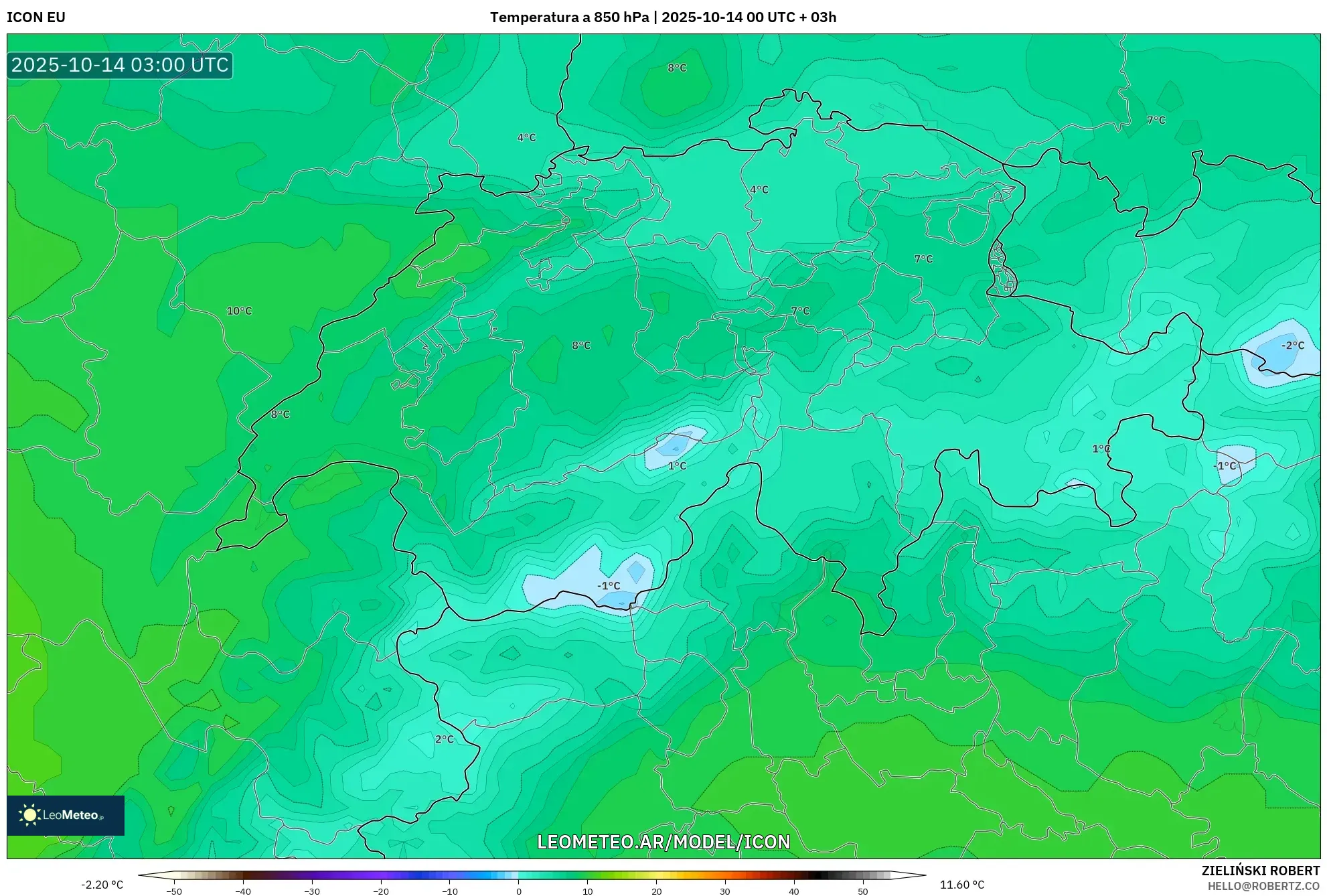 ICON model - Suiza, Temperatura a 850 hPa ICON model - Suiza, Temperatura a 850 hPa