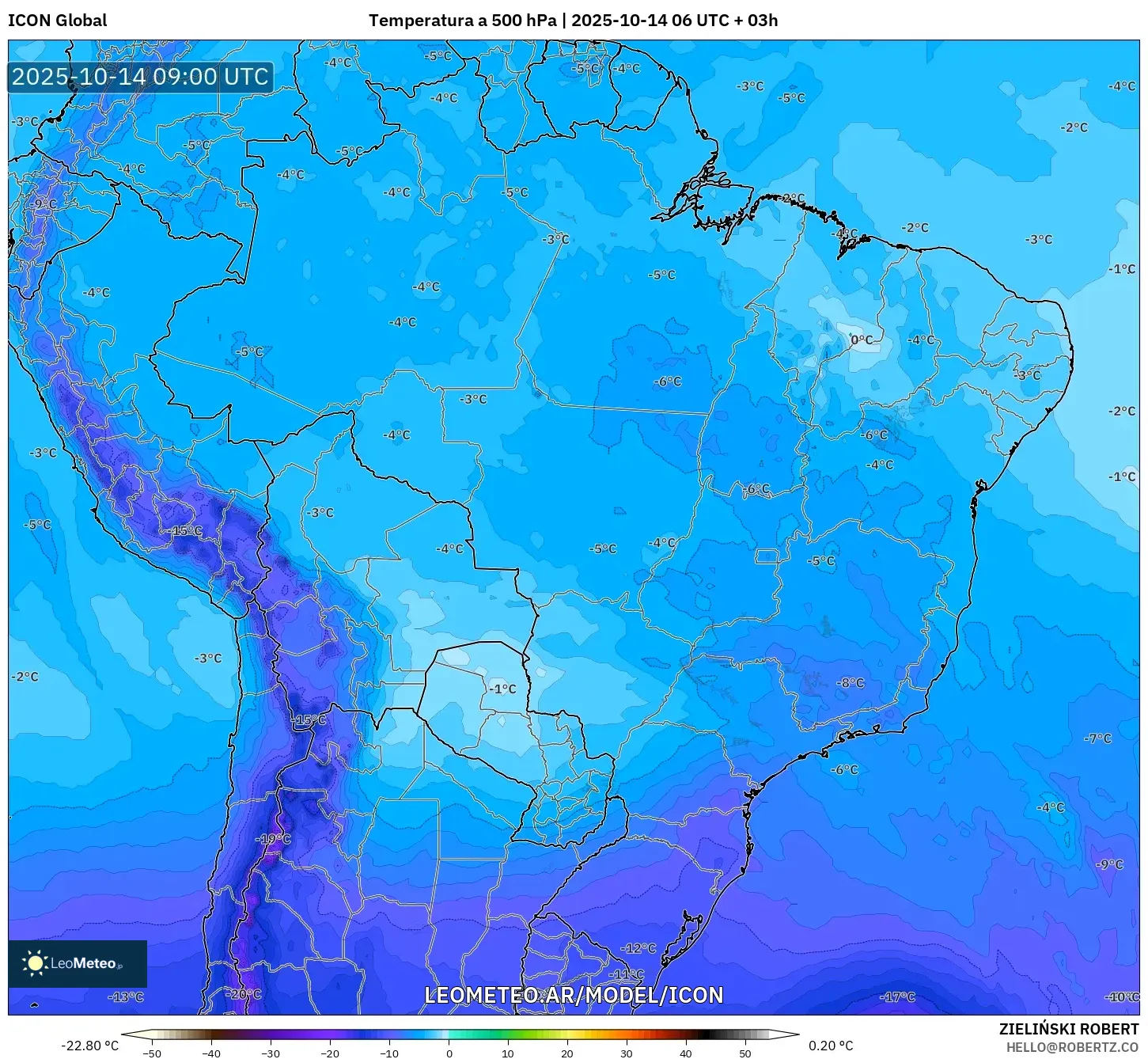 ICON model - Brasil, Temperatura a 500 hPa ICON model - Brasil, Temperatura a 500 hPa