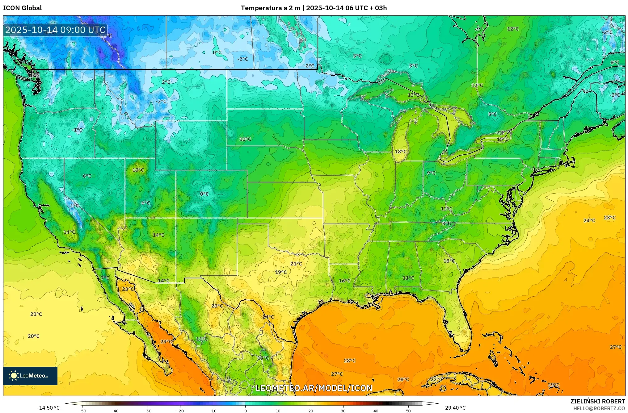 ICON model - Estados Unidos, Temperatura a 2 m ICON model - Estados Unidos, Temperatura a 2 m