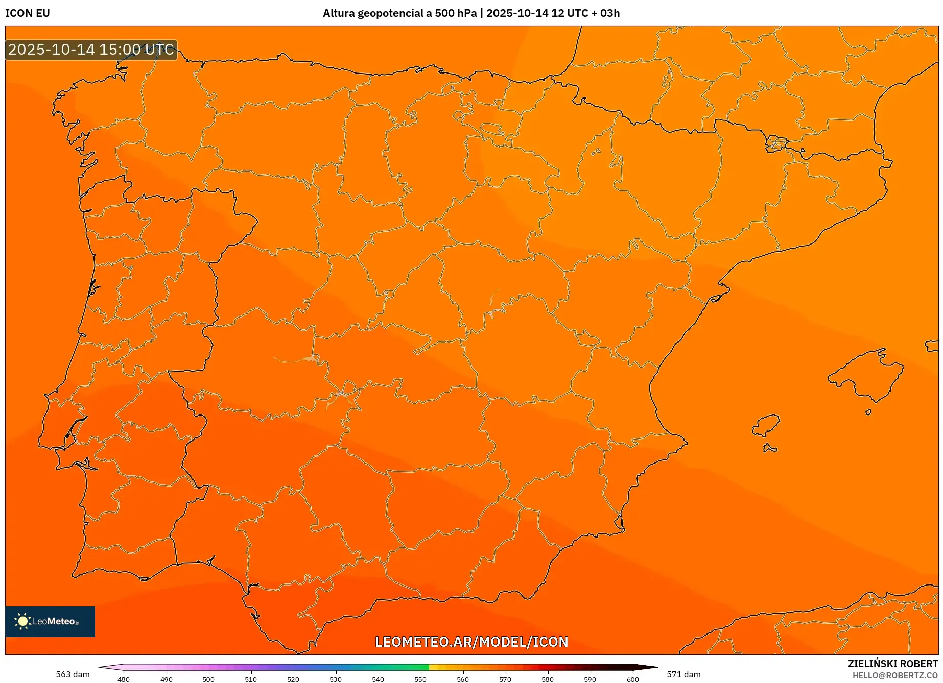 ICON model - España, Altura geopotencial a 500 hPa ICON model - España, Altura geopotencial a 500 hPa