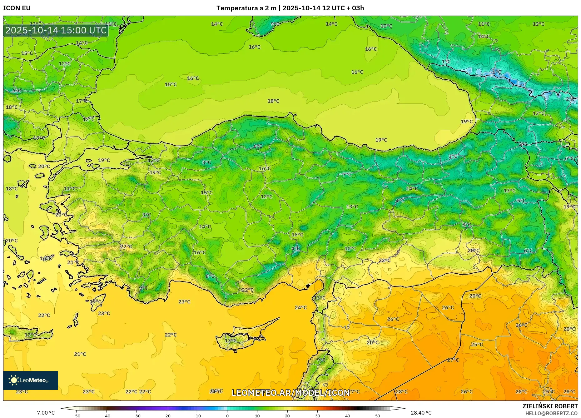 ICON model - Turquía, Temperatura a 2 m ICON model - Turquía, Temperatura a 2 m