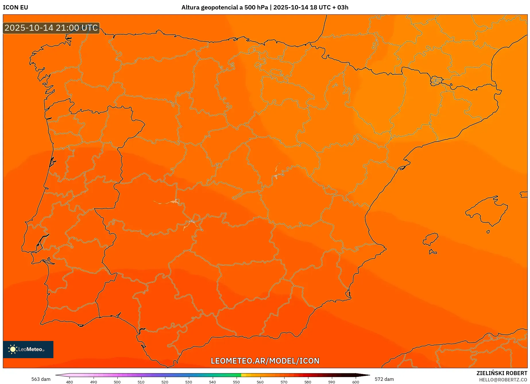 ICON model - España, Altura geopotencial a 500 hPa ICON model - España, Altura geopotencial a 500 hPa
