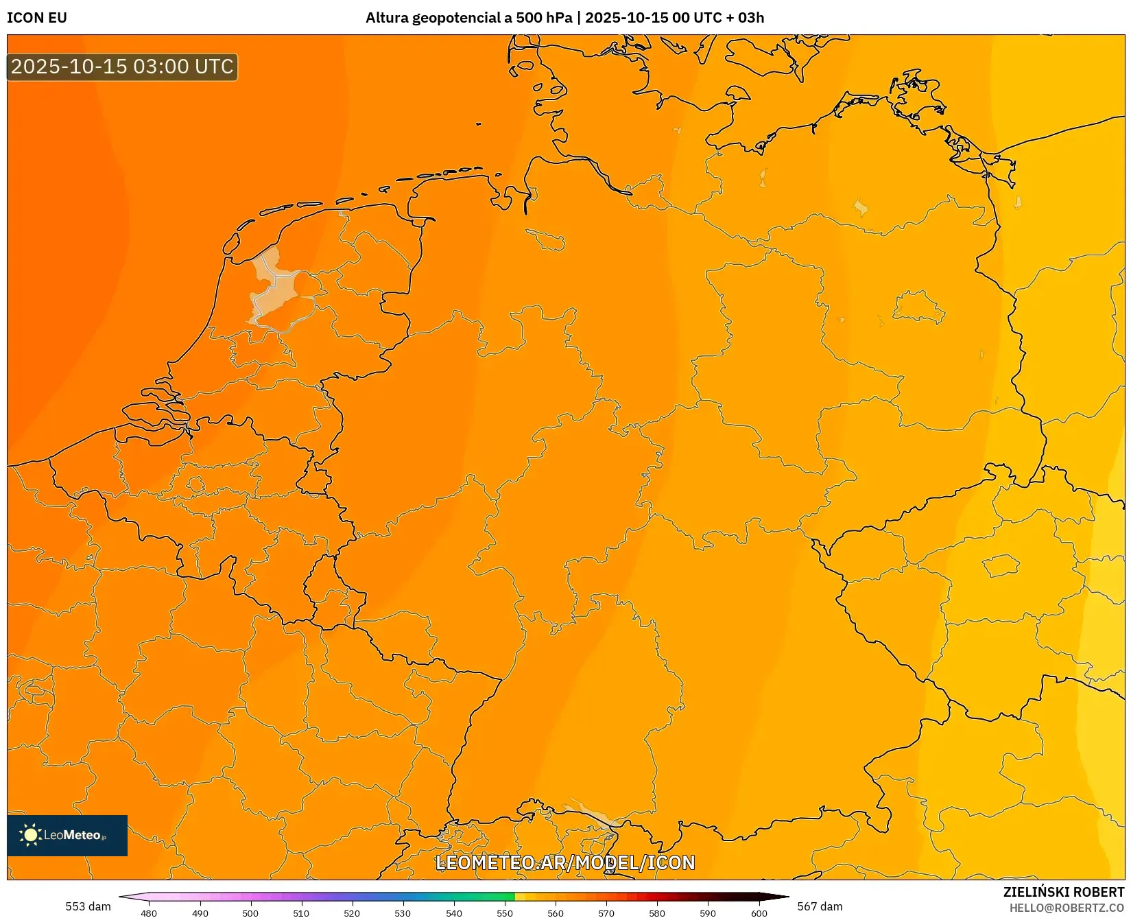 ICON model - Alemania, Altura geopotencial a 500 hPa