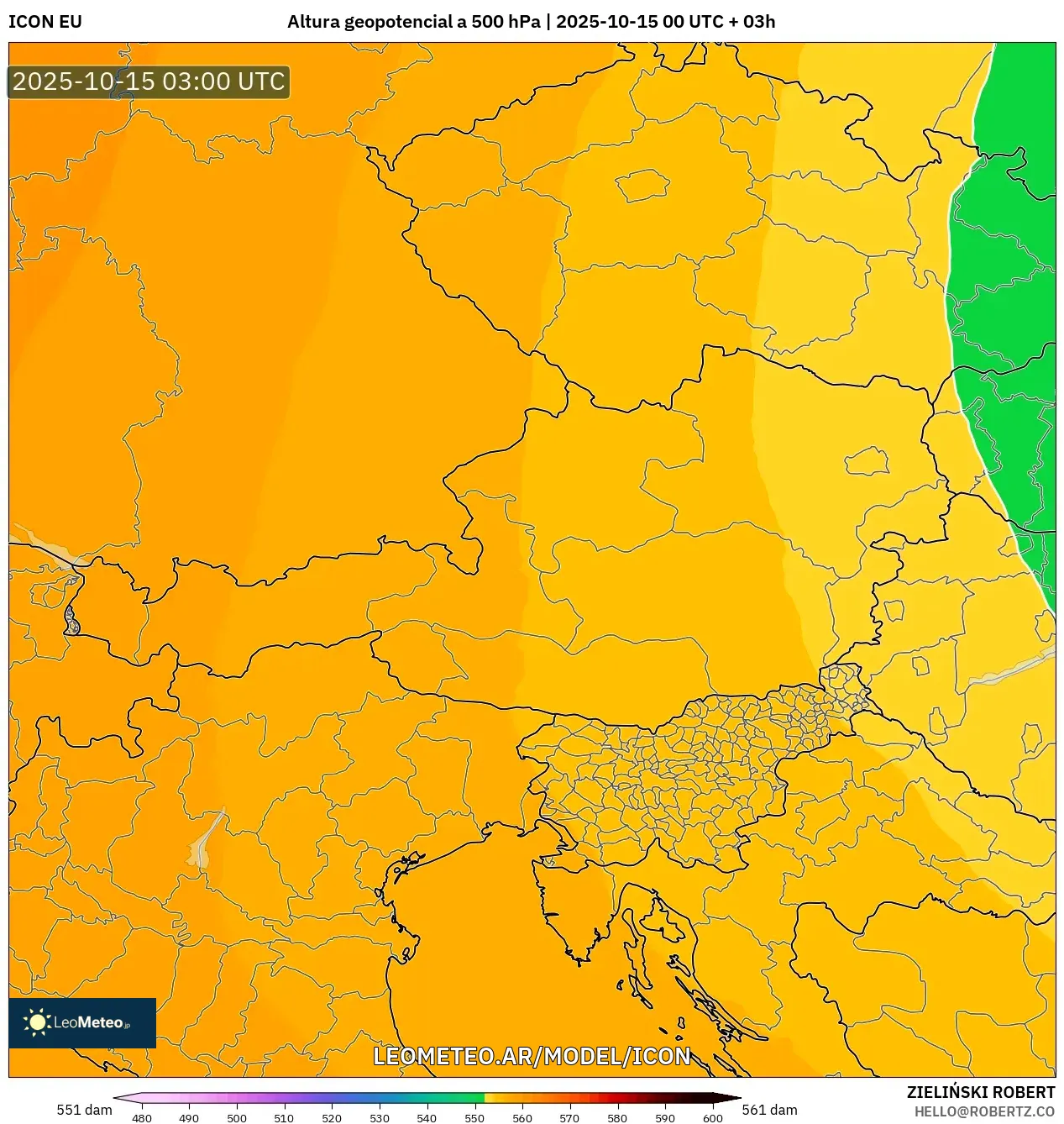 ICON model - Austria, Altura geopotencial a 500 hPa ICON model - Austria, Altura geopotencial a 500 hPa