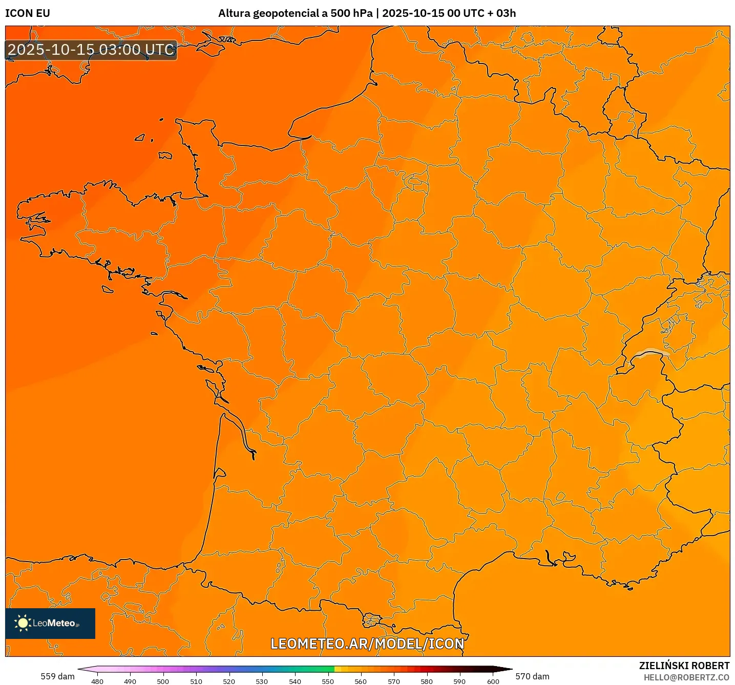 ICON model - Francia, Altura geopotencial a 500 hPa ICON model - Francia, Altura geopotencial a 500 hPa