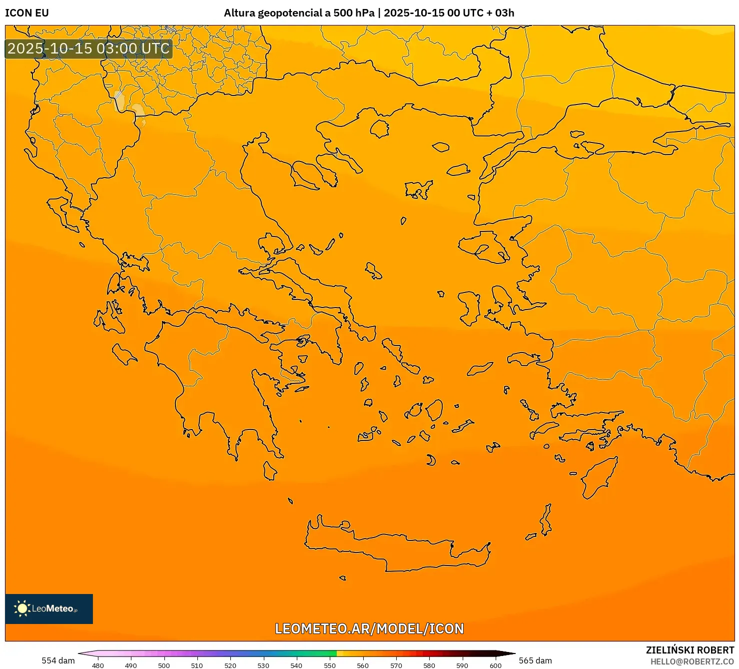 ICON model - Grecia, Altura geopotencial a 500 hPa ICON model - Grecia, Altura geopotencial a 500 hPa