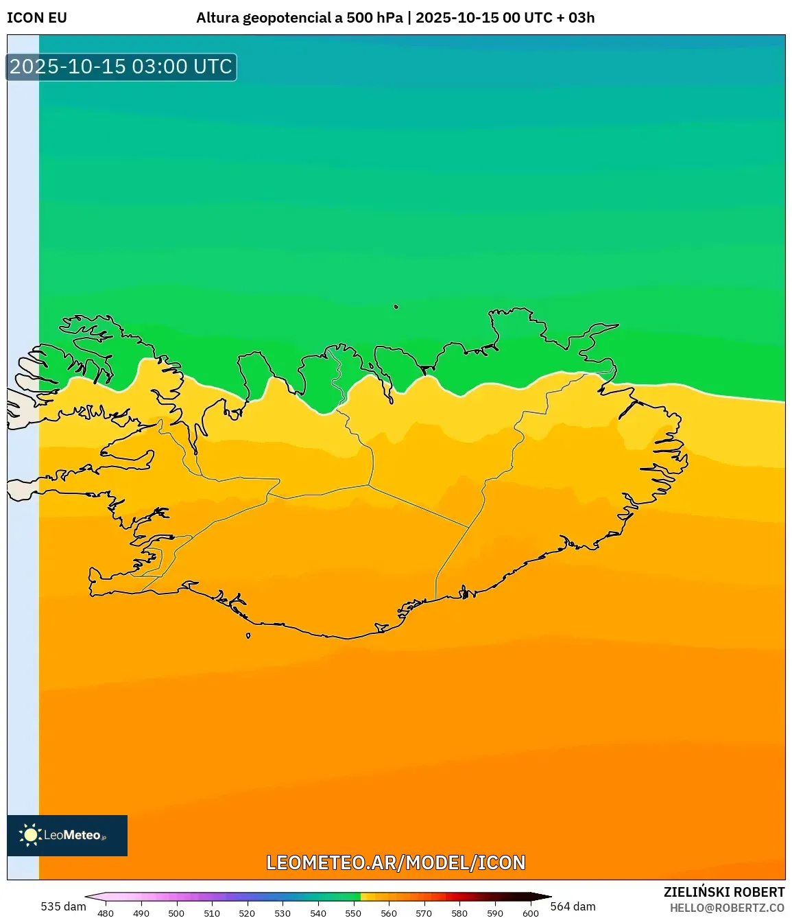 ICON model - Islandia, Altura geopotencial a 500 hPa ICON model - Islandia, Altura geopotencial a 500 hPa