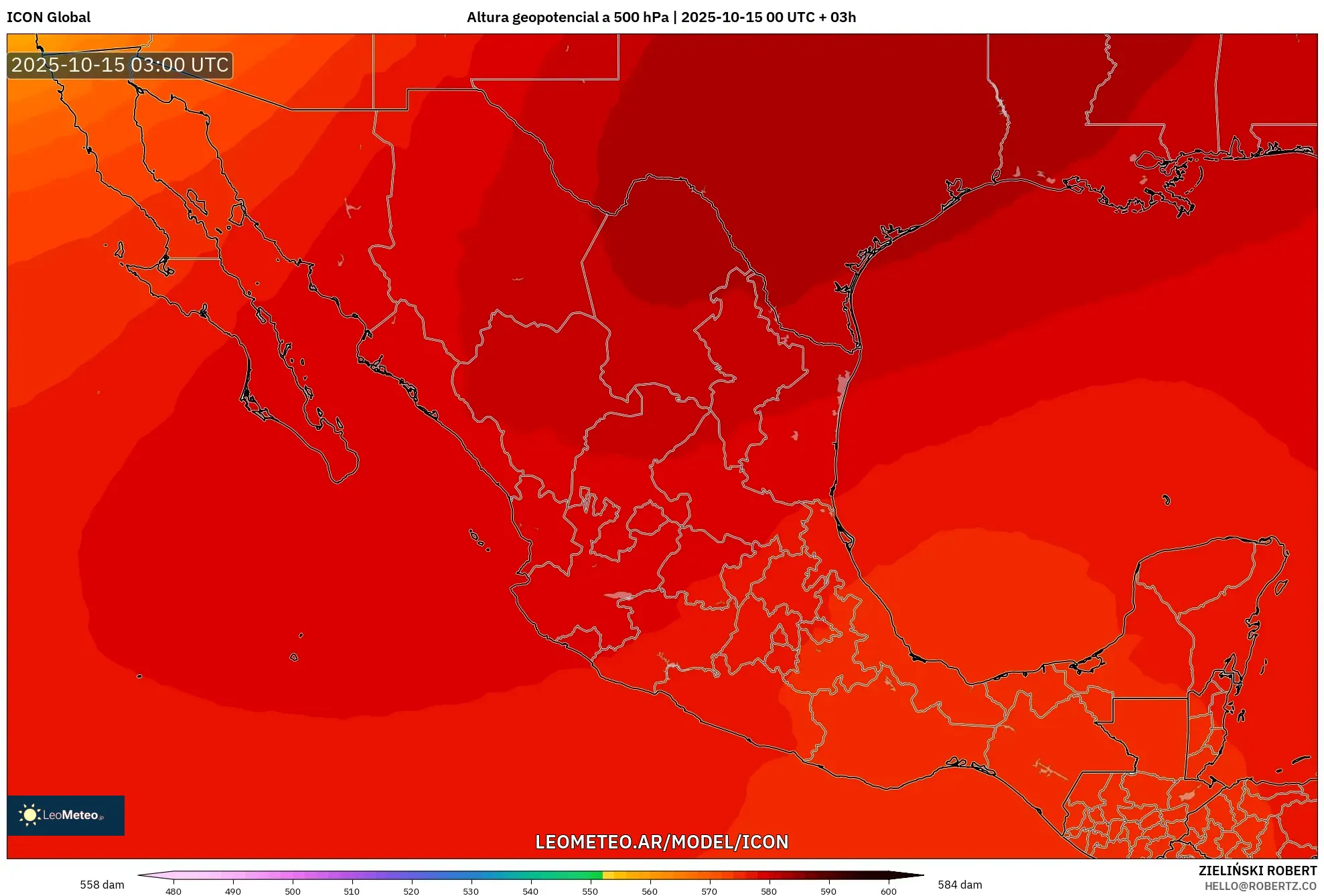 ICON model - México, Altura geopotencial a 500 hPa ICON model - México, Altura geopotencial a 500 hPa