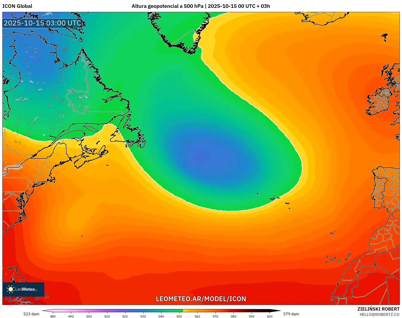 ICON model - Norte Atlántico, Altura geopotencial a 500 hPa ICON model - Norte Atlántico, Altura geopotencial a 500 hPa