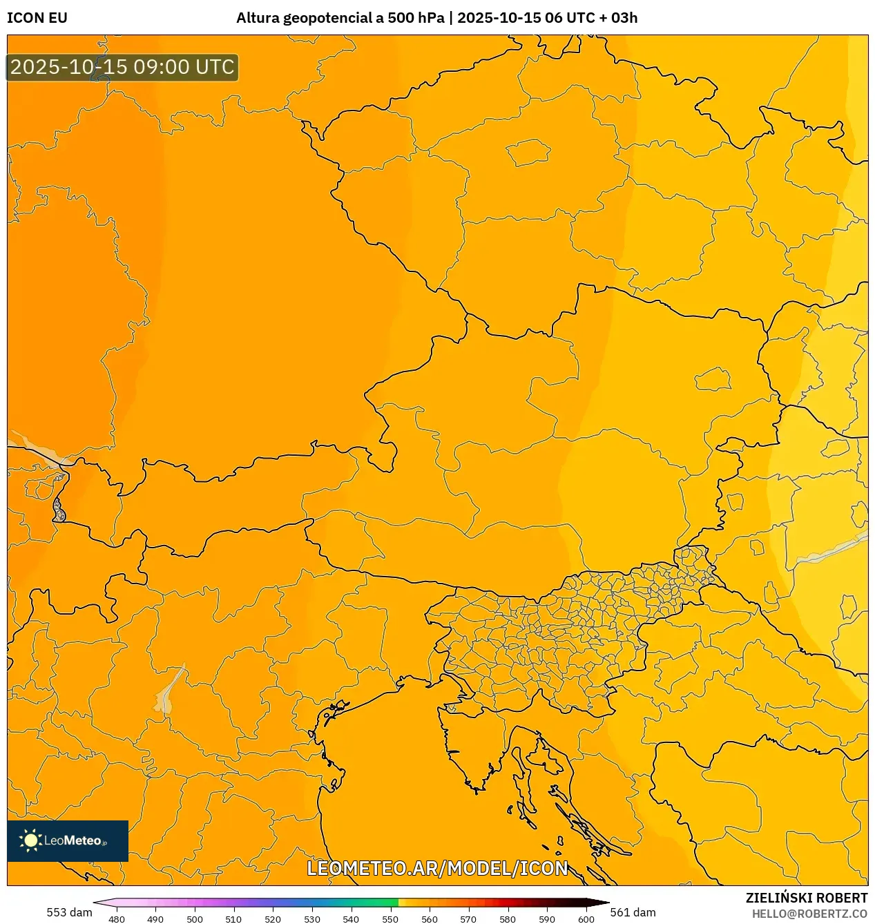 ICON model - Austria, Altura geopotencial a 500 hPa ICON model - Austria, Altura geopotencial a 500 hPa