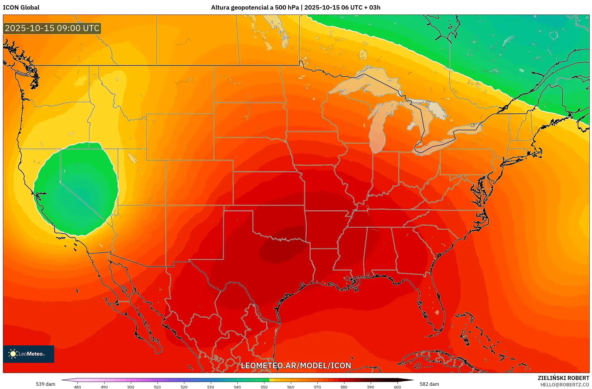 ICON model - Estados Unidos, Altura geopotencial a 500 hPa ICON model - Estados Unidos, Altura geopotencial a 500 hPa