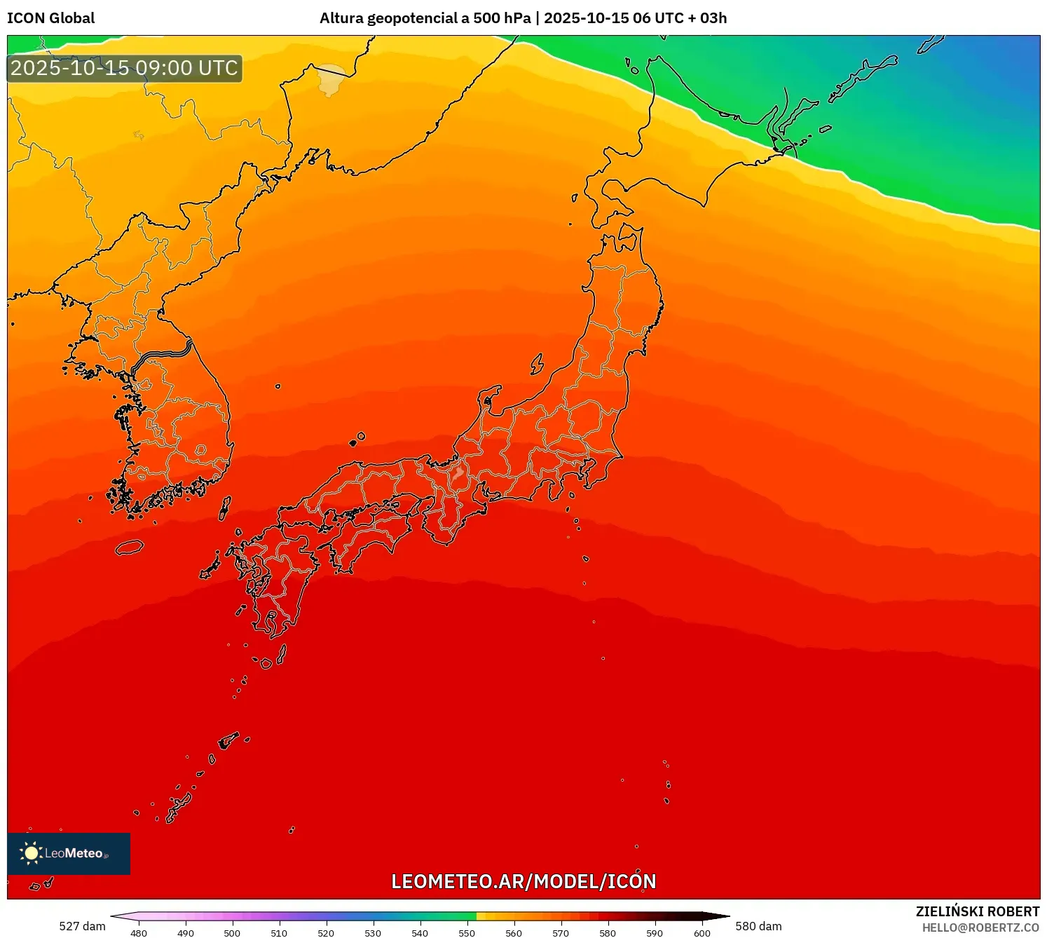 ICON model - Japón, Altura geopotencial a 500 hPa ICON model - Japón, Altura geopotencial a 500 hPa