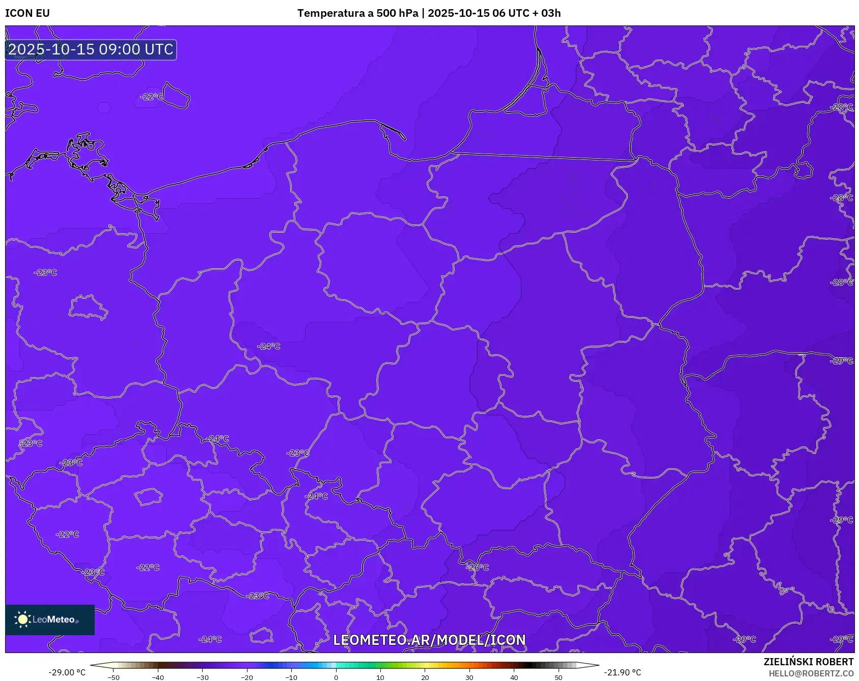 ICON model - Polonia, Temperatura a 500 hPa ICON model - Polonia, Temperatura a 500 hPa