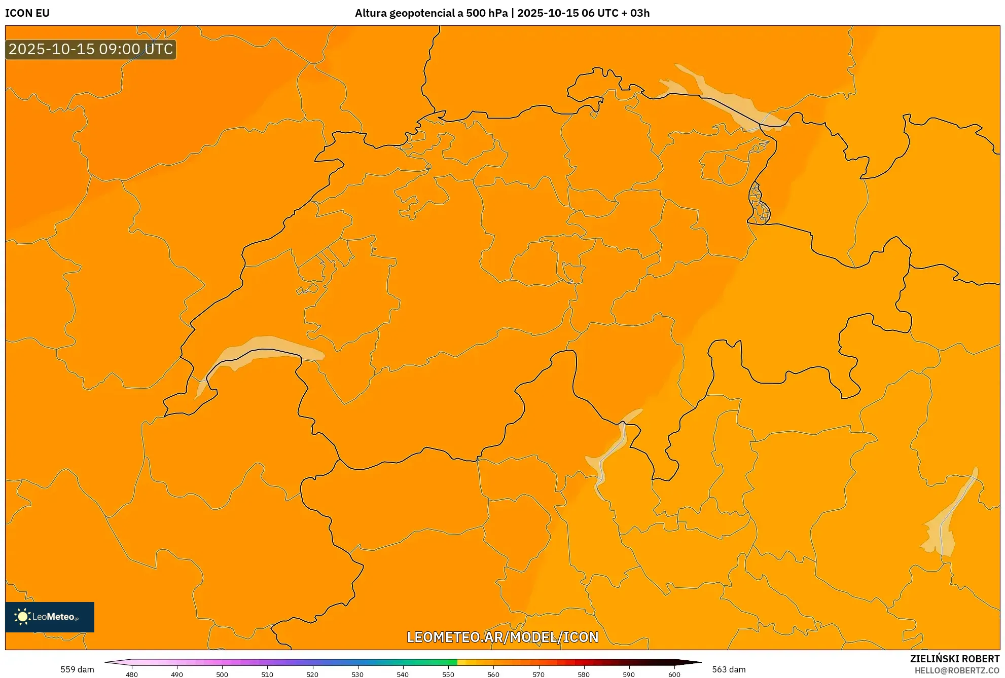 ICON model - Suiza, Altura geopotencial a 500 hPa ICON model - Suiza, Altura geopotencial a 500 hPa