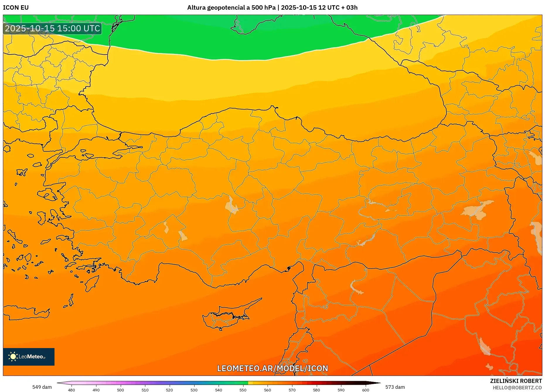 ICON model - Turquía, Altura geopotencial a 500 hPa ICON model - Turquía, Altura geopotencial a 500 hPa