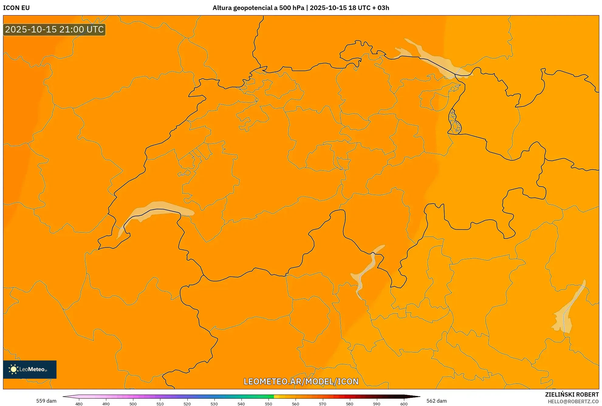 ICON model - Suiza, Altura geopotencial a 500 hPa ICON model - Suiza, Altura geopotencial a 500 hPa