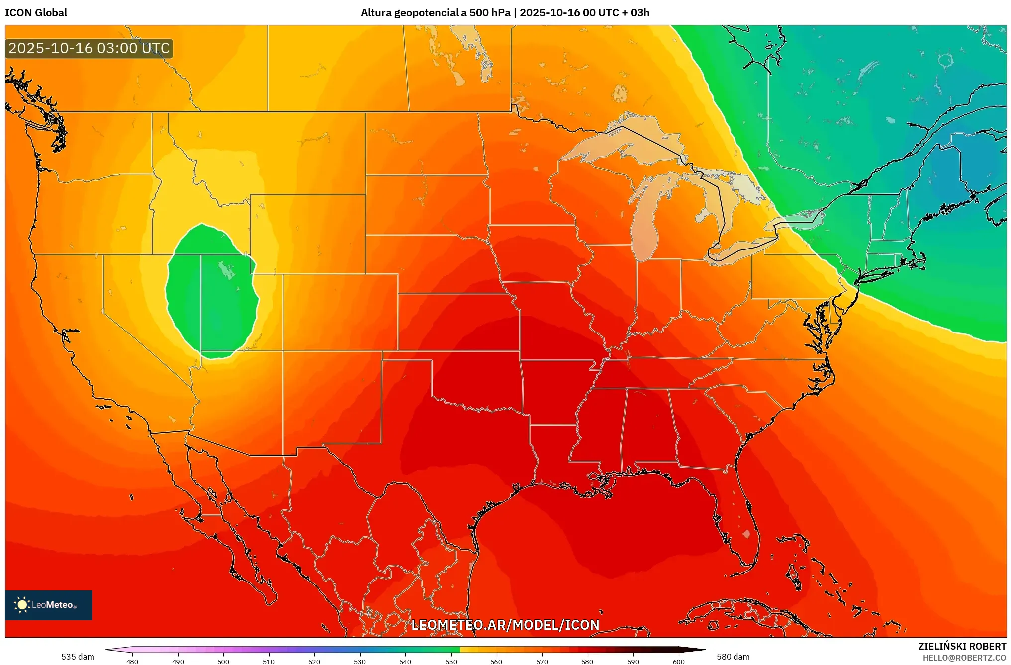 ICON model - Estados Unidos, Altura geopotencial a 500 hPa ICON model - Estados Unidos, Altura geopotencial a 500 hPa
