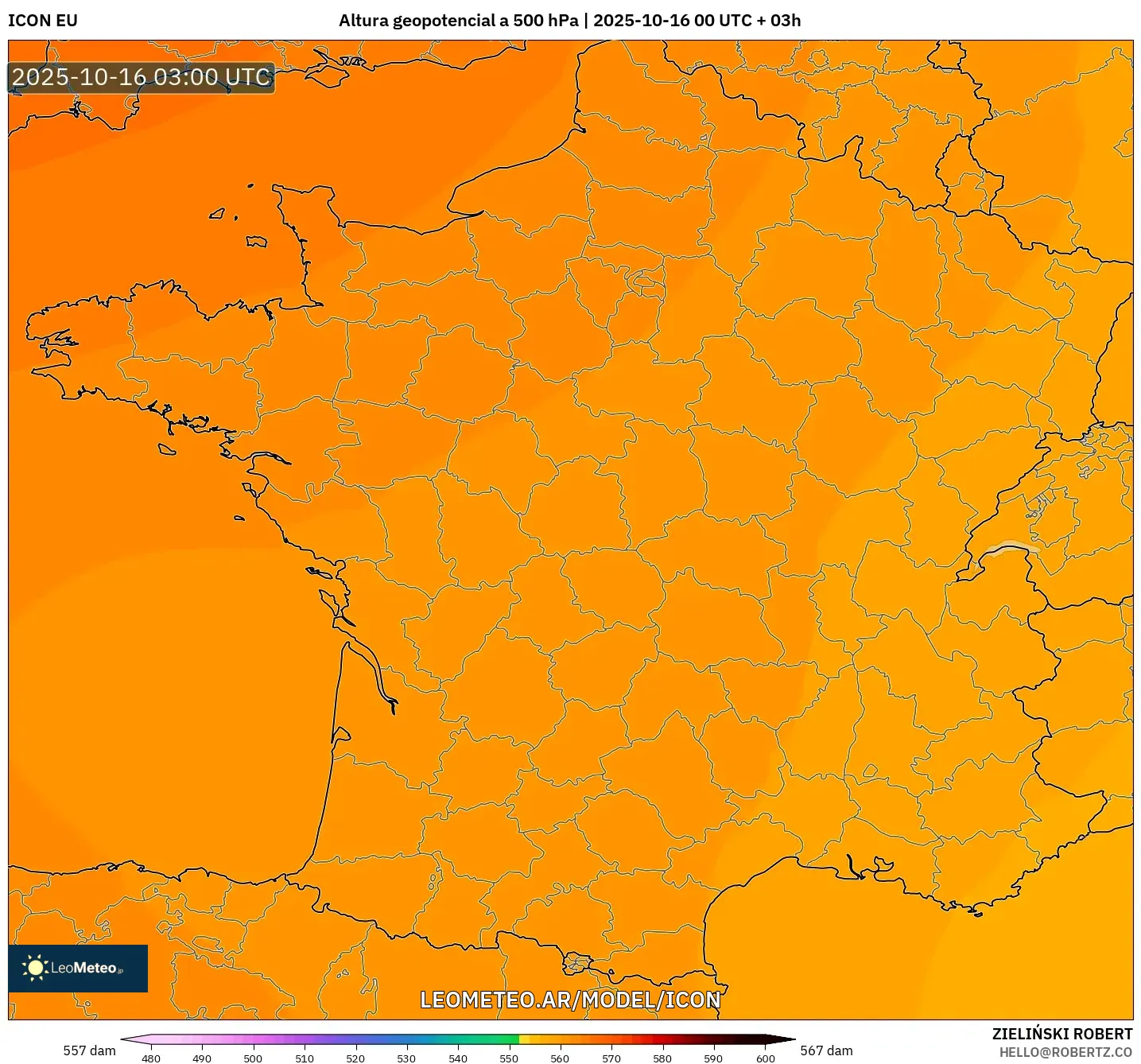 ICON model - Francia, Altura geopotencial a 500 hPa ICON model - Francia, Altura geopotencial a 500 hPa