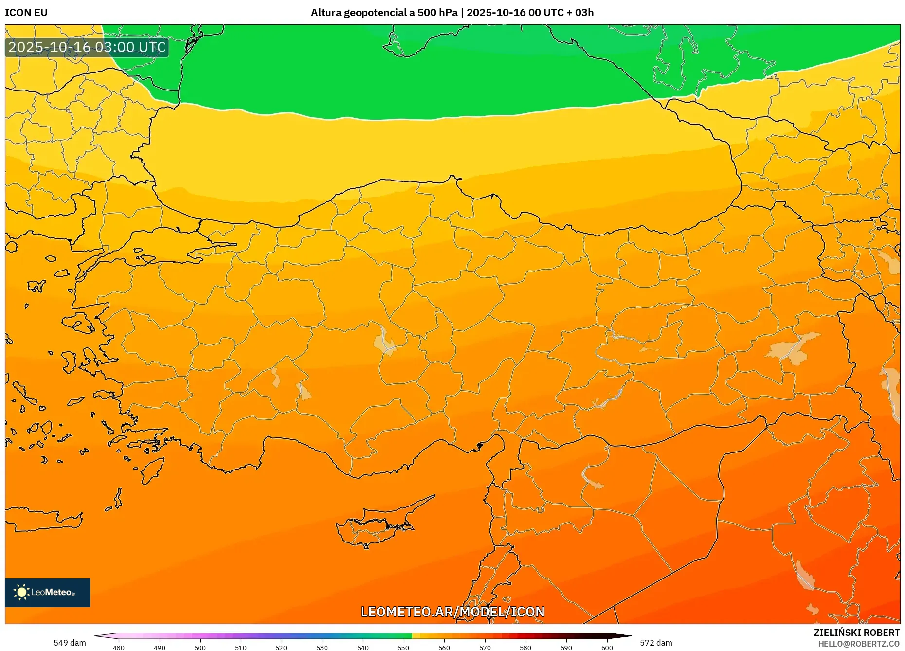 ICON model - Turquía, Altura geopotencial a 500 hPa ICON model - Turquía, Altura geopotencial a 500 hPa