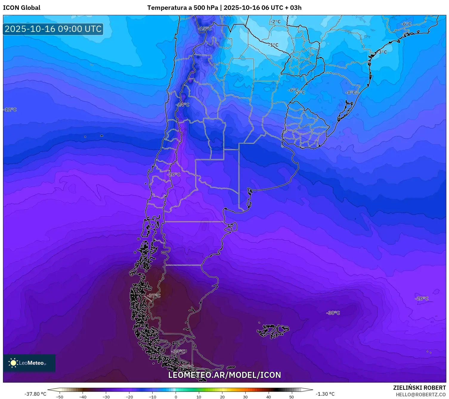 ICON model - Argentina, Temperatura a 500 hPa ICON model - Argentina, Temperatura a 500 hPa