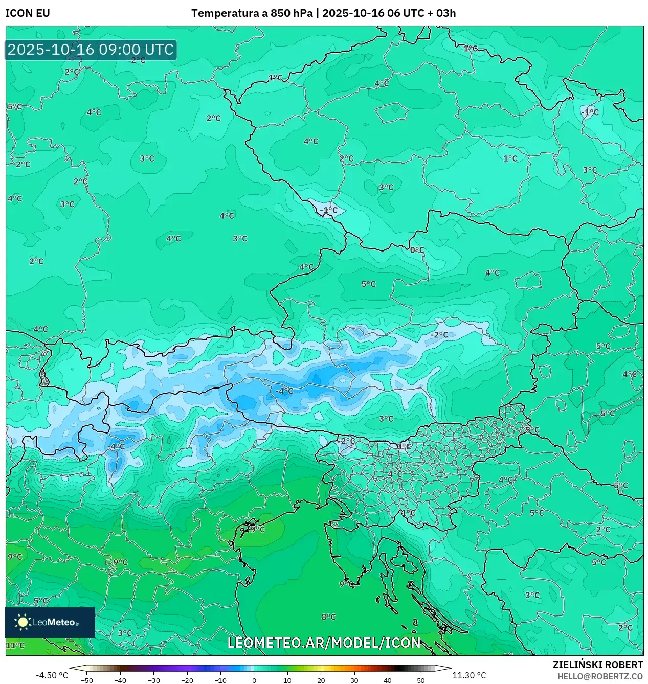 ICON model - Austria, Temperatura a 850 hPa ICON model - Austria, Temperatura a 850 hPa
